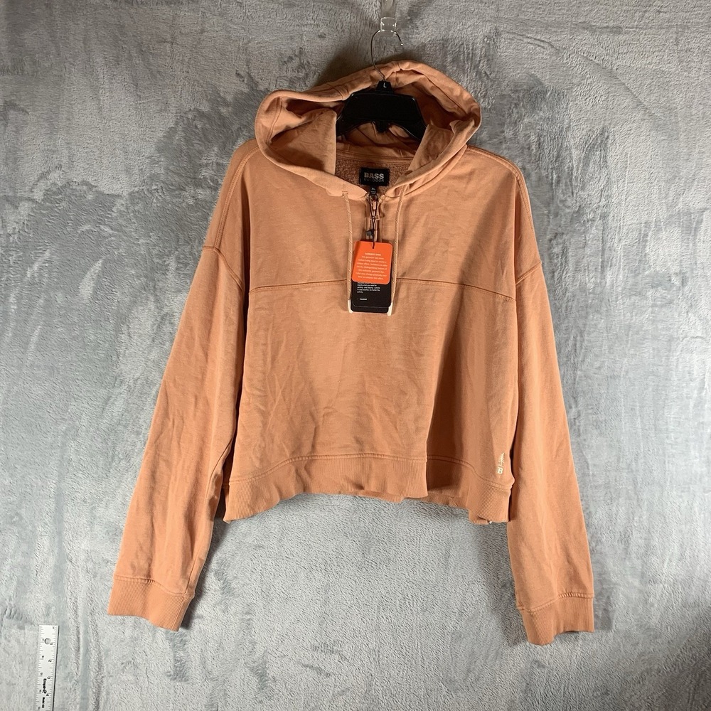 Bass Women's Hoodie XL Cropped Half Zip Drawstring Toasted‎ Nut Orange Soft NWT